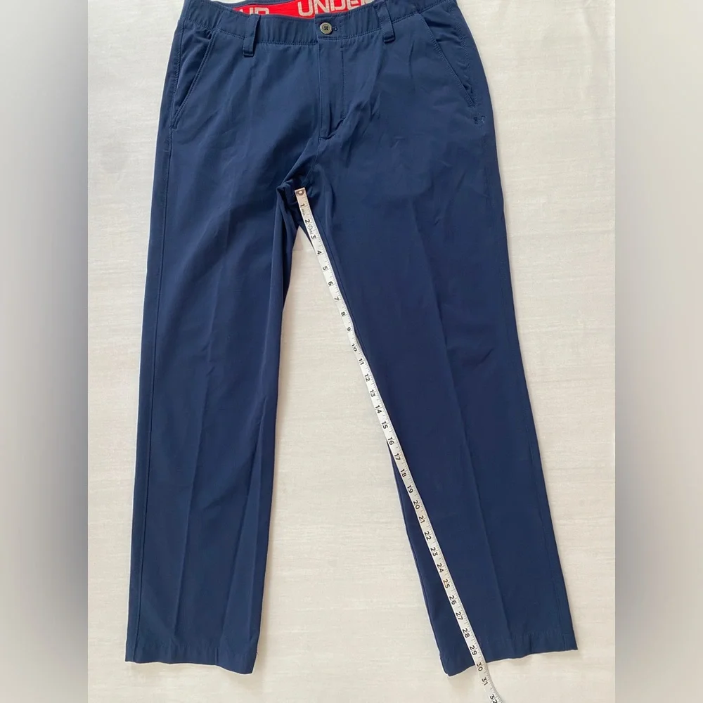 Under Armour Navy Blue Flat Front Plaid Active/Golf‎ Pants Size 34 x 30
